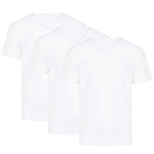 Thermoform Bambu Erkek V Yaka Tişört Kısa Kollu Fanila Atlet Beyaz 3'lü Paket - 1