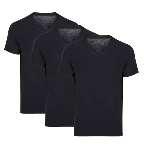 Thermoform Bambu Erkek V Yaka Tişört Kısa Kollu Fanila Atlet Siyah 3'lü Paket - 1