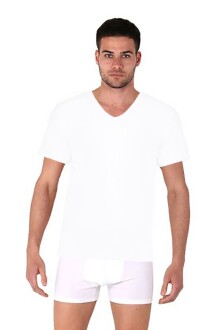 Thermoform Bambu Erkek V Yaka Tişört Kısa Kollu Fanila Atlet ve Boxer Şort Seti Beyaz