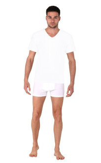 Thermoform Bambu Erkek V Yaka Tişört Kısa Kollu Fanila Atlet ve Boxer Şort Seti Beyaz - 2