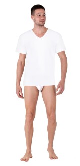 Thermoform Bambu Erkek V Yaka Tişört Kısa Kollu Fanila Atlet ve Slip Külot Seti Beyaz - 2