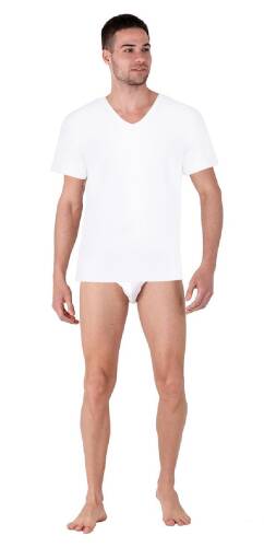 Thermoform Bambu Erkek V Yaka Tişört Kısa Kollu Fanila Atlet ve Slip Külot Seti Beyaz - 2