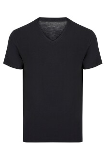 Thermoform Bambu Erkek V Yaka Tişört Kısa Kollu Fanila Atlet ve Slip Külot Seti Siyah - 5