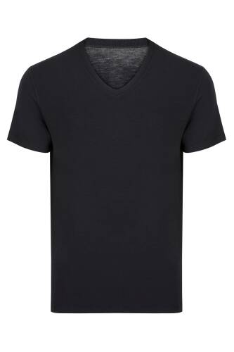 Thermoform Bambu Erkek V Yaka Tişört Kısa Kollu Fanila Atlet ve Slip Külot Seti Siyah - 5