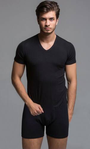 Thermoform Bambu Erkek V Yaka Tişört ve Şort Seti Siyah - 1