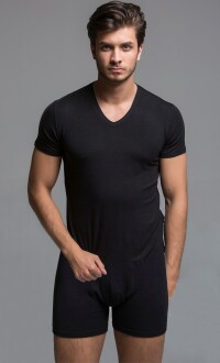 Thermoform Bamboo Men's V Neck T-Shirt and Shorts Set Black