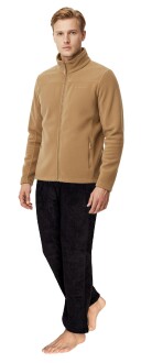 Thermoform Men's Full Zip Winter Fleece Tracksuit Set, Sand-Black