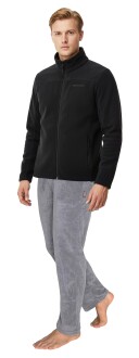 Thermoform Men's Full Zip Winter Fleece Tracksuit Set, Black-Gray