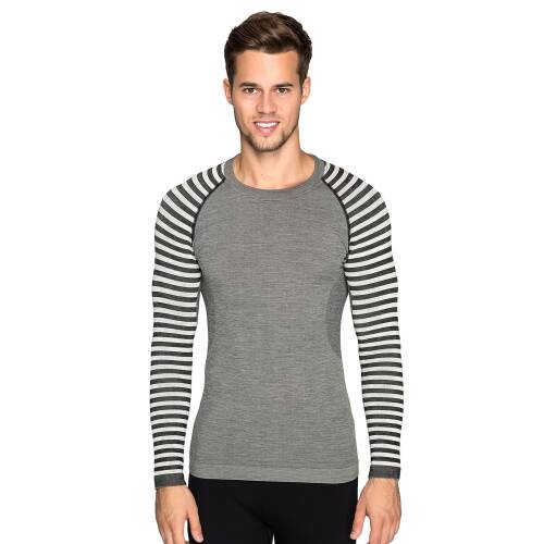 Thermoform Ultimate Merino Erkek Seamless Çizgili Termal Uzun Kollu Üst İçlik Sweatshirt Antrasit - 1