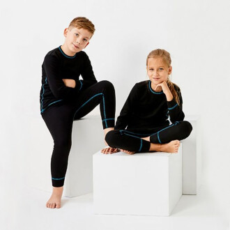 Thermoform Unisex Ribbed Kid&apos;s Thermal Underwear Set Black