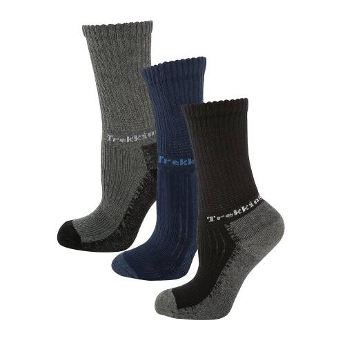 Thermoform Trekking Extra Dolgulu, Darbe Emici Kışlık Unisex Çocuk Çorap 3'lü Paket Siyah-Lacivert-Antrasit - 1