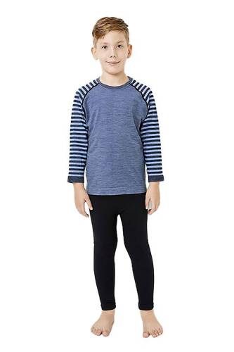 Thermoform Ultimate Merino Çocuk Seamless Çizgili Termal Üst İçlik Sweatshirt Mavi - 4