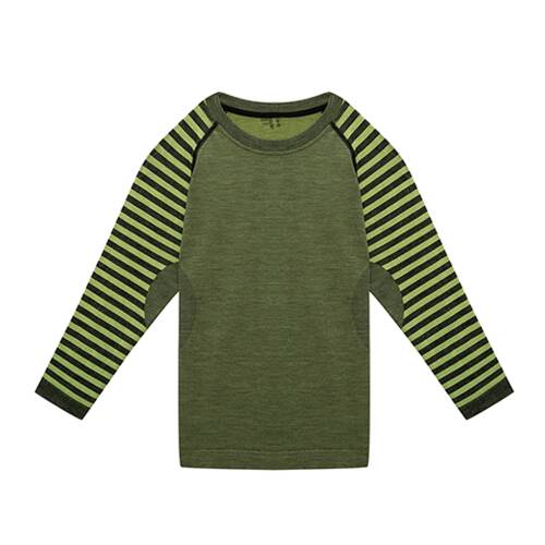 Thermoform Ultimate Merino Çocuk Seamless Çizgili Termal Üst İçlik Sweatshirt Yeşil - 1