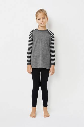 Thermoform Ultimate Merino Çocuk Seamless Çizgili Termal Uzun Kollu İçlik Seti Antrasit - 2