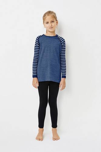 Thermoform Ultimate Merino Çocuk Seamless Çizgili Termal Uzun Kollu İçlik Seti Mavi - 2
