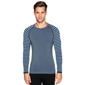 Thermoform Ultimate Merino Erkek Seamless Çizgili Termal Uzun Kollu Üst İçlik Sweatshirt Mavi