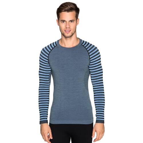 Thermoform Ultimate Merino Erkek Seamless Çizgili Termal Uzun Kollu Üst İçlik Sweatshirt Mavi - 1