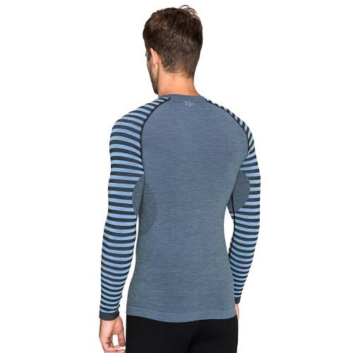 Thermoform Ultimate Merino Erkek Seamless Çizgili Termal Uzun Kollu Üst İçlik Sweatshirt Mavi - 3