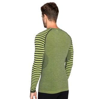 Thermoform Ultimate Merino Erkek Seamless Çizgili Termal Uzun Kollu Üst İçlik Sweatshirt Yeşil - 3