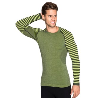 Thermoform Ultimate Merino Erkek Seamless Çizgili Termal Uzun Kollu Üst İçlik Sweatshirt Yeşil - 2