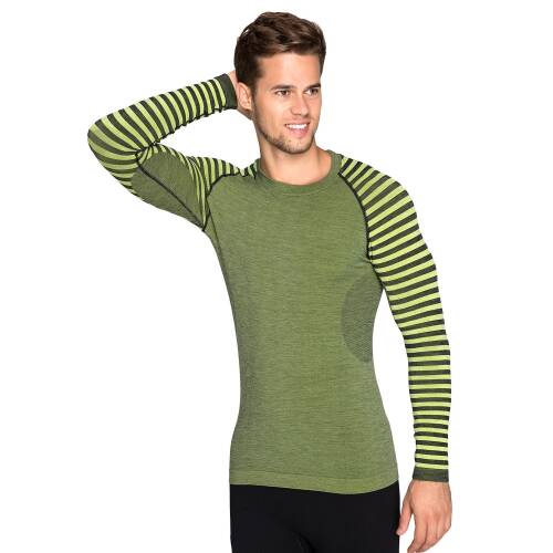 Thermoform Ultimate Merino Erkek Seamless Çizgili Termal Uzun Kollu Üst İçlik Sweatshirt Yeşil - 2