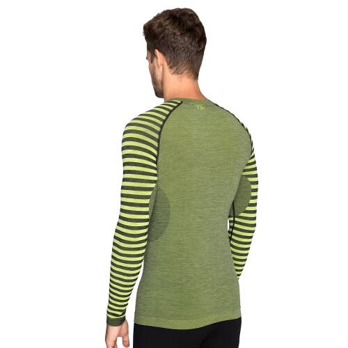 Thermoform Ultimate Merino Erkek Seamless Çizgili Termal Uzun Kollu Üst İçlik Sweatshirt Yeşil - 3