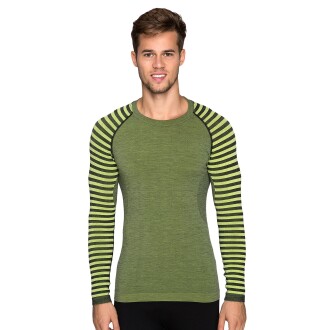 Thermoform Ultimate Merino Men Seamless Thermal Long Sleeve Underwear Stripped Sweatshirt Green