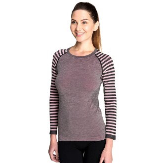 Thermoform Ultimate Merino Kadın Seamless Çizgili Termal Üst İçlik Sweatshirt Pembe