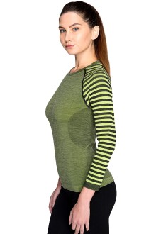 Thermoform Ultimate Merino Kadın Seamless Çizgili Termal Üst İçlik Sweatshirt Yeşil - 2