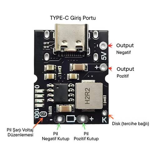 Type-C 5V 2A Güç Modülü Şarj ve Deşarj Entegre Modül 4.2/4.35V Lithium Battery Uyumlu