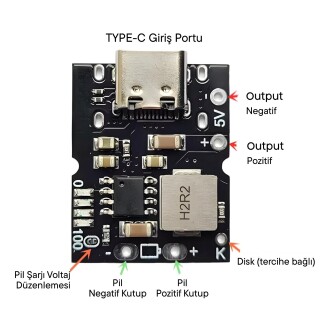Type-C 5V 2A Güç Modülü Şarj ve Deşarj Entegre Modül 4.2/4.35V Lithium Battery Uyumlu - 5