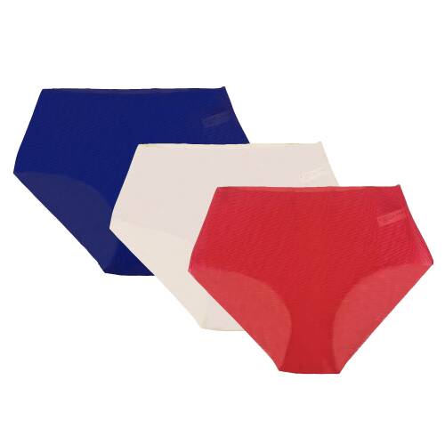 U&ME 3'lü Lazer Kesim Yüksek Bel Slip Kadın Tül Külot Lacivert-Kırmızı-Bej - 1