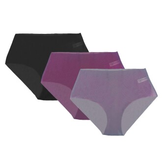 U&ME 3'lü Lazer Kesim Yüksek Bel Slip Kadın Tül Külot Siyah-Mor-Lila 