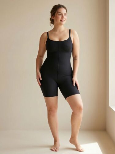 U&ME Ayarlanabilir Askılı, Toparlayıcı, Şekillendirici Tek Parça Kadın Korse Kısa Şort Paça Slim Fit Body Shapewear Siyah - 1