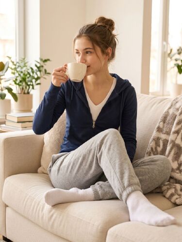 U&ME Kapüşonlu Dar Kesim Boydan Fermuarlı Crop Slim Fit Ribana Kadın Sweatshirt Koyu Lacivert - 2