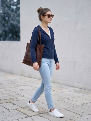 U&ME Kapüşonlu Dar Kesim Boydan Fermuarlı Crop Slim Fit Ribana Kadın Sweatshirt Koyu Lacivert - 6