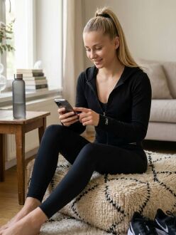 U&ME Kapüşonlu Dar Kesim Boydan Fermuarlı Crop Slim Fit Ribana Kadın Sweatshirt Siyah - 2