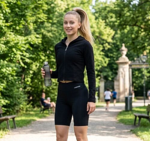 U&ME Kapüşonlu Dar Kesim Boydan Fermuarlı Crop Slim Fit Ribana Kadın Sweatshirt Siyah - 3