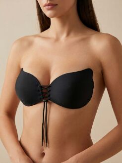 U&ME Kelebek Önden Bağlamalı Yapışkanlı Görünmez Straplez Sütyen, Dekolte ve Sırtı Açık Kıyafetler İçin Siyah