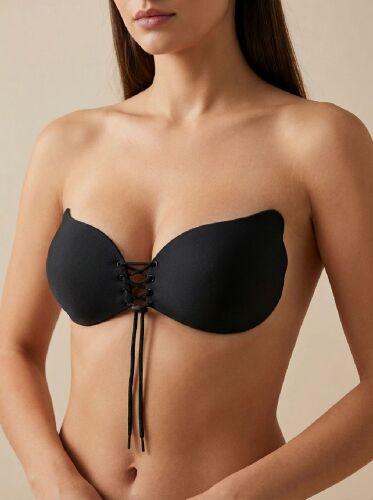 U&ME Kelebek Önden Bağlamalı Yapışkanlı Görünmez Straplez Sütyen, Dekolte ve Sırtı Açık Kıyafetler İçin Siyah - 1