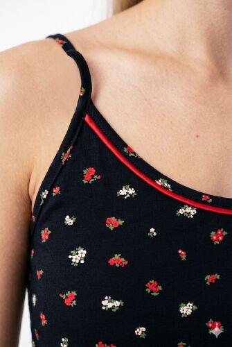 U&ME Midnight Bloom Mini Çiçek Desenli Kadın İp Askılı Yazlık Pamuk Kısa Gecelik, Ev Elbisesi Lacivert - 4