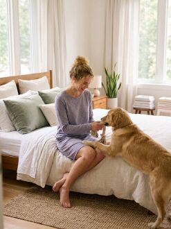 U&ME Owl Mini Baykuş Desenli Uzun Kollu Cepli Pamuk Kadın Gecelik, Rahat Ev Giyimi Lila - 2