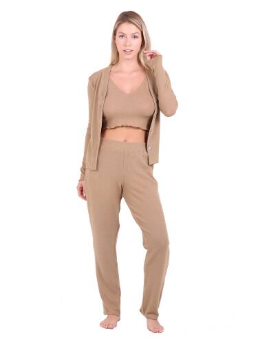 U&ME Ribbed Crop 3lü Takımı Camel - 1