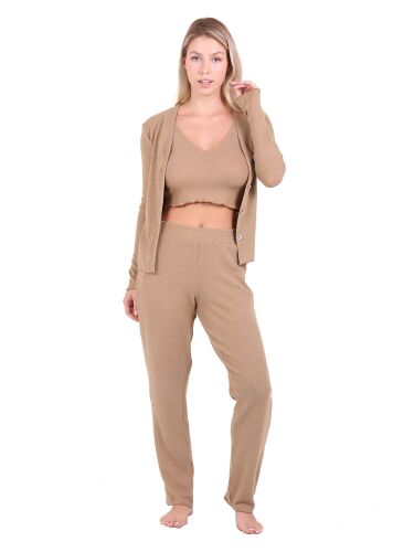 U&ME Ribbed Crop 3lü Takımı Camel - 1