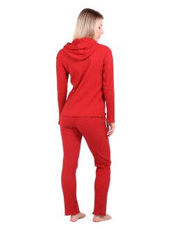 U&ME Ribbed Kadın Kapüşonlu Eşofman Takımı Kiremit - 3