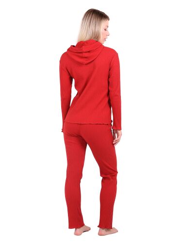 U&ME Ribbed Kadın Kapüşonlu Eşofman Takımı Kiremit - 3