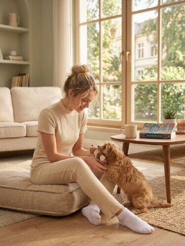 U&ME Ribbed Balıkçı Yaka Kısa Kollu Kadın Eşofman Takımı Ekru - 2