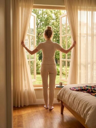 U&ME Ribbed Balıkçı Yaka Kısa Kollu Kadın Eşofman Takımı Ekru - 5