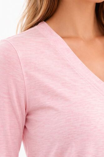 U&ME V Yaka Önden Düğmeli Uzun Kollu Yarım Boy Pamuk Rahat Kesim Gömlek Elbise Pembe - 5