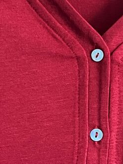 U&ME V Yaka Üç Düğmeli Uzun Kollu Kadın Gecelik Pamuk Viskon Yumuşak İnce Kumaş Diz Boyu Ev Elbisesi Bordo - 5